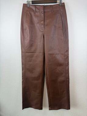Wilfred Free Aritzia Faux Leather Straight Leg Pants Brown Size 8